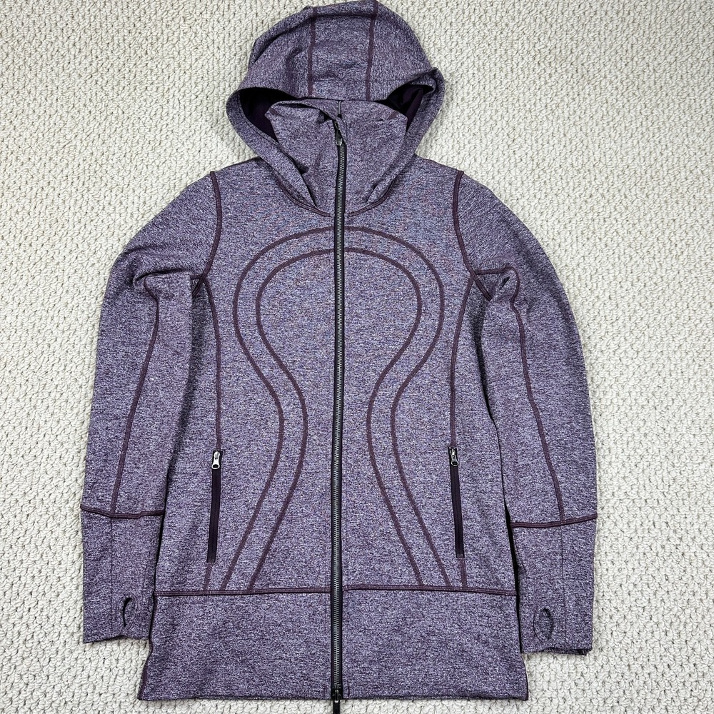 Lululemon Jacket Womens 8 Purple Heather Black Cherry Stride II Hooded Full Zip